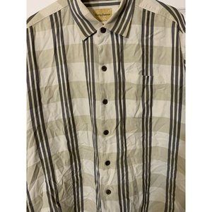 TOMMY BAHAMA Mens Sz XL Tan‎ Plaid Silk/Cotton Short Sleeve Button Up Shirt